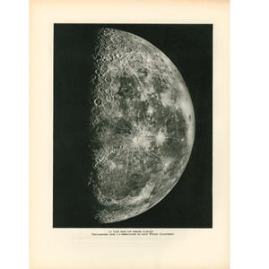 May include: A black and white photograph of the moon in its last quarter phase. The image was taken at the Mount Wilson Observatory in California.