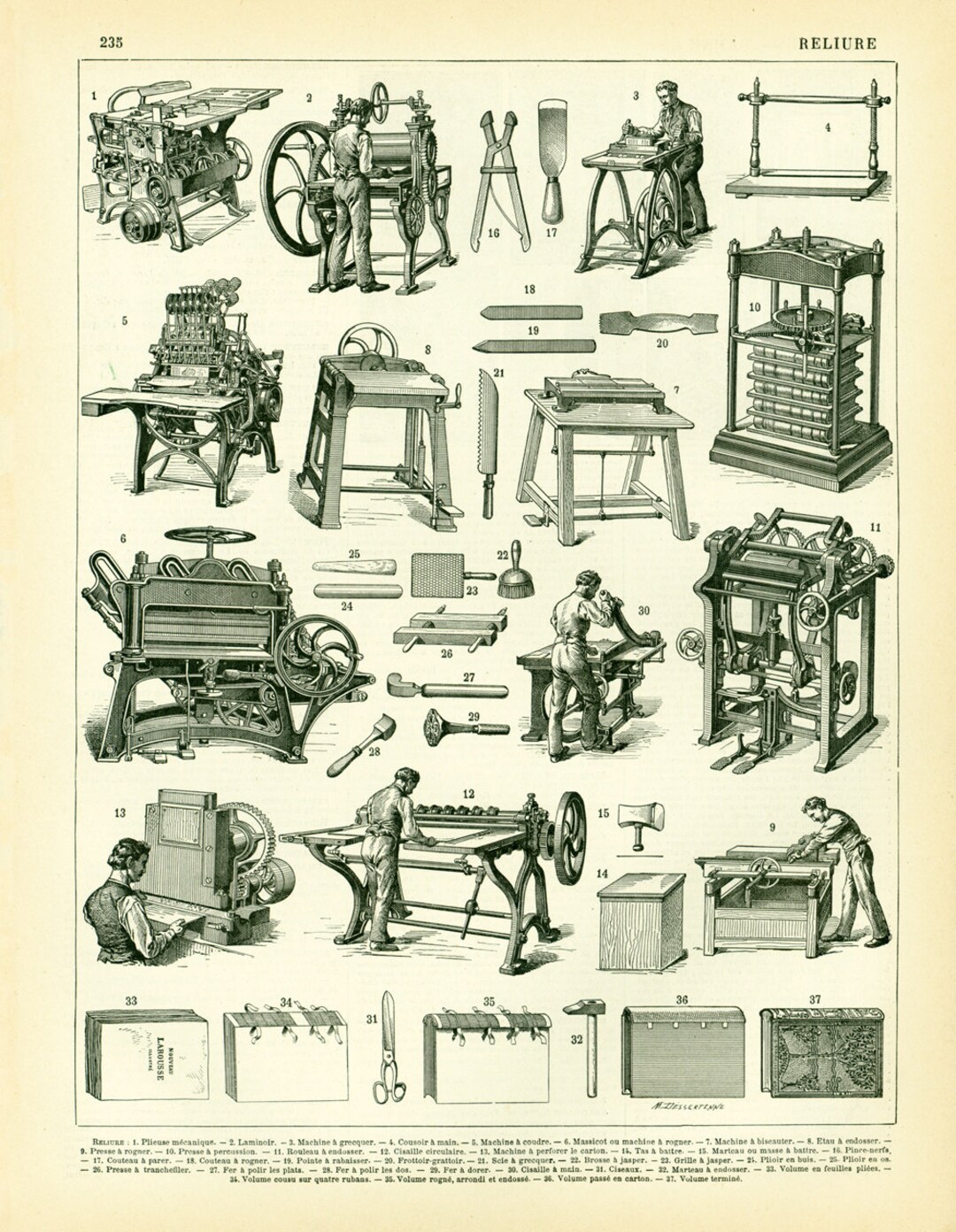 1897 Book Binding Machine Antique Large Size Illustration Original