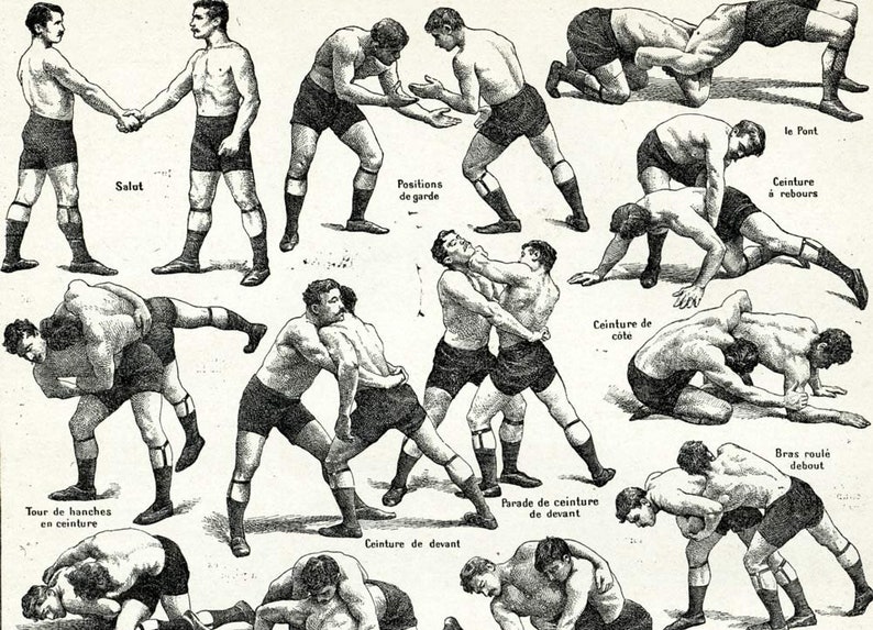 1948 Antique Combat sport Wrestling Print Vintage Illustration Etsy 1948 Antique Combat sport Wrestling Print Vintage Illustration Etsy