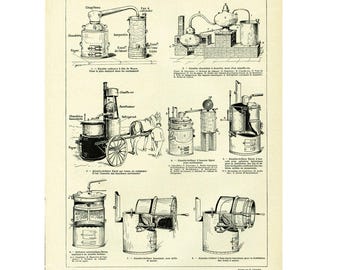 1922 Antique Alembic print, Distilling apparatus, Beverages print, Alcohol Spirit wall art print Vintage Larousse illustration