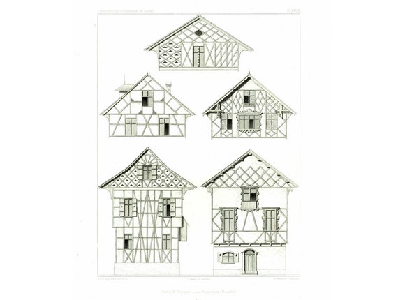 1861 Plans Swiss Chalet Cottage Style Architecture Barns Print Etsy