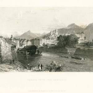 1836 Genfersee Originalgravur des Genfersees „La Suisse Pittoresque“. Schweizer Landschaft