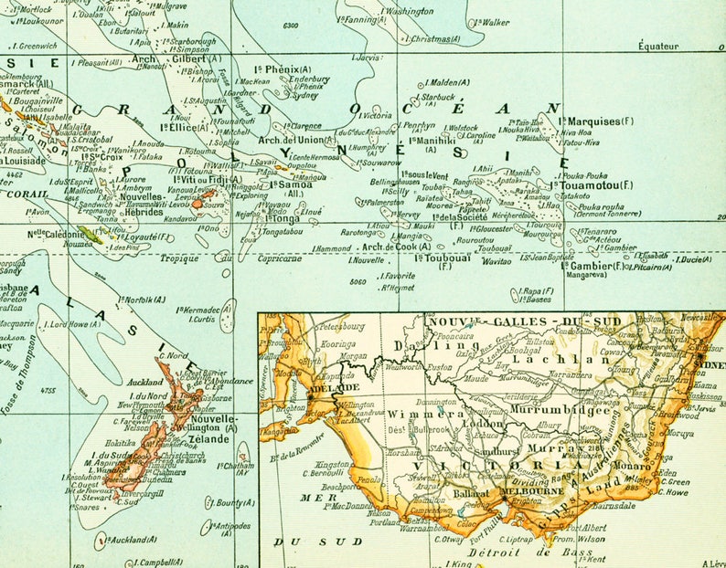 1897 South Pacific map. Oceania Australia vintage map. Large Size maps image 3