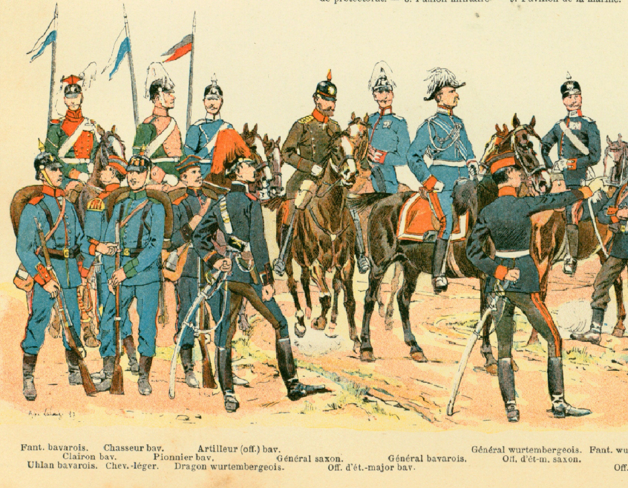 1897年ドイツ帝国、大判、ラルース版オリジナル、115年前のイラスト