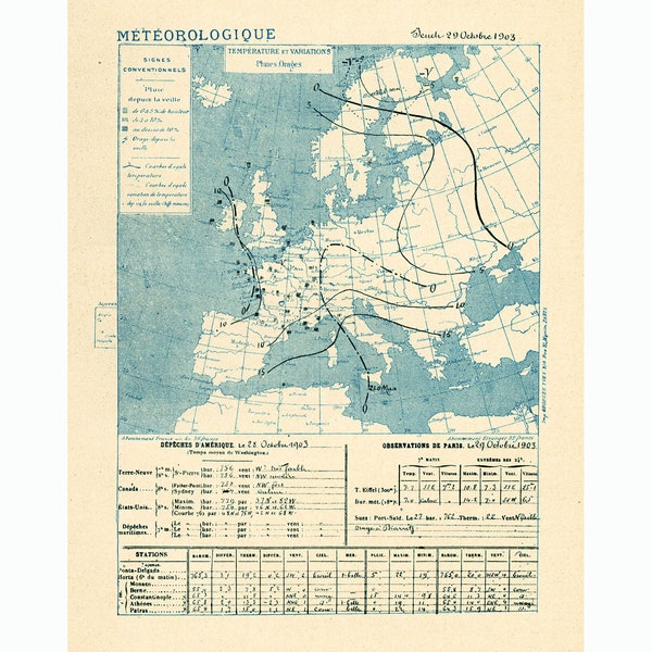 1908 Weather Forecasting on 29 october 1903 Report Bulletin Earth Science wall art