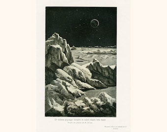 1908 Lunar landscape. Antique Moon map. Astronomy. Astronomical. Earth Science wall art