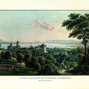 1930 Vue de Lausanne Lac de Genève d'après les gravures originales de G.Lory extraites de "Suisse Pittoresque d'autrefois"