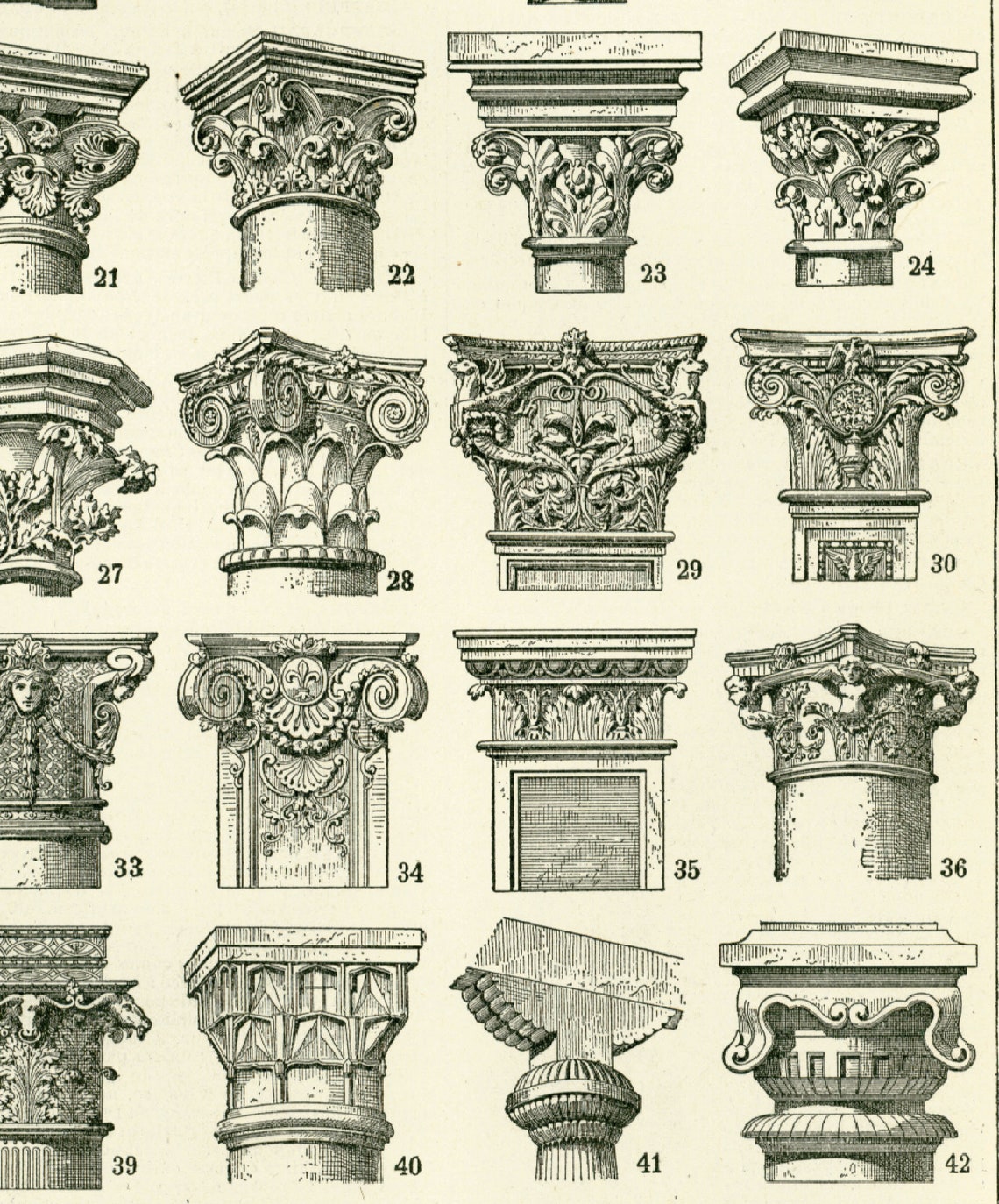 1933 Antique Chapiter Forms Print. Capital Column Pilaster ...