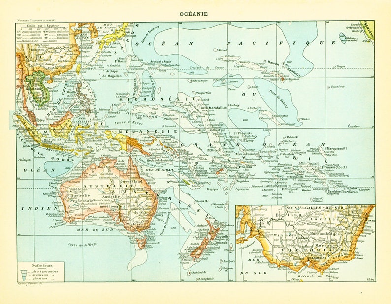 1897 South Pacific map. Oceania Australia vintage map. Large Size maps image 4