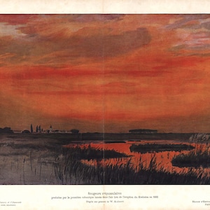 1908 Rougeurs crépusculaires lors de l'éruption du Krakatoa en 1883. Planche Originale Géographie Géologie