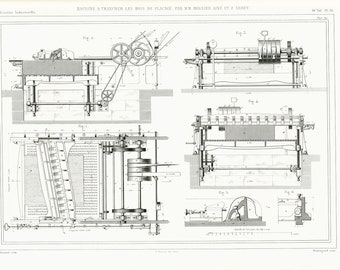 1843 Antique Slicing Machine Wood Veneer Patent Print Engineering Gift 140 YEARS OLD. Industrial Mechanical Art
