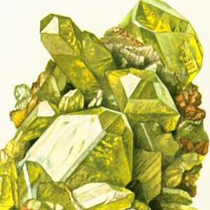 1970 Greenish Yellow Brazilianite Crystals Print. Minerals Wall Art. Vintage geology Illustration. SCI ART Print. image 3