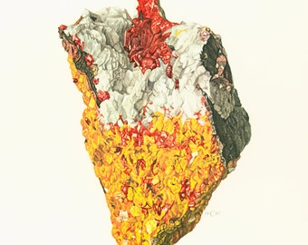 1970 Illustration Realgar, Orpiment, Calcite. Planche Originale Pierres Minéraux Roches Cristaux. Géologie. Decoration murale.