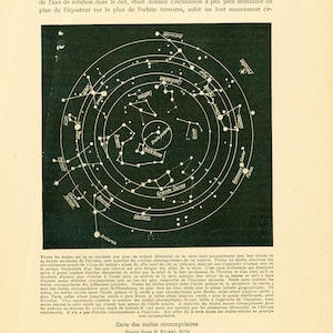 1908 Karte der zirkumpolaren Sterne Konstellationen alte Illustration Originalseite Astronomie