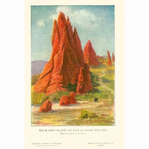 1908 Antique Garden of the Gods Colorado Springs National Natural landmark landscape  illustration wall art