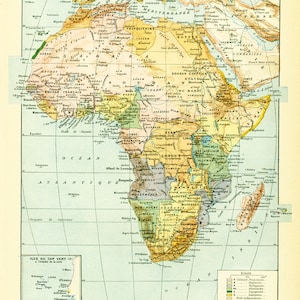 1897 Mapa General de Africa Junta Original New Larousse ilustrado Ilustración Gran Formato Ilustrado Ilustración 115 años
