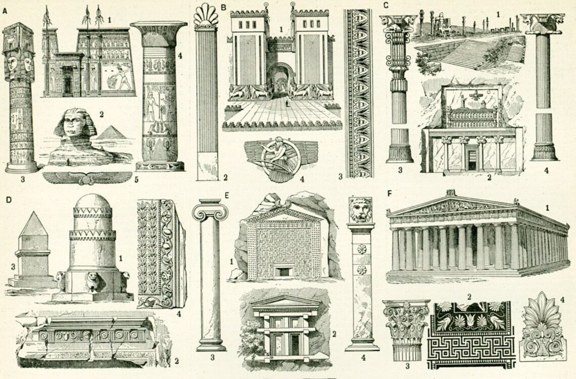 1897 Architecture History, Columns Styles Orders, Large Size, Larousse ...