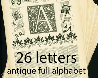 1897 Paper Pack of 26 Alphabet Letters. Original Larousse Letters. Decorative Initial. Vintage Alphabet 115 years old. Large size.