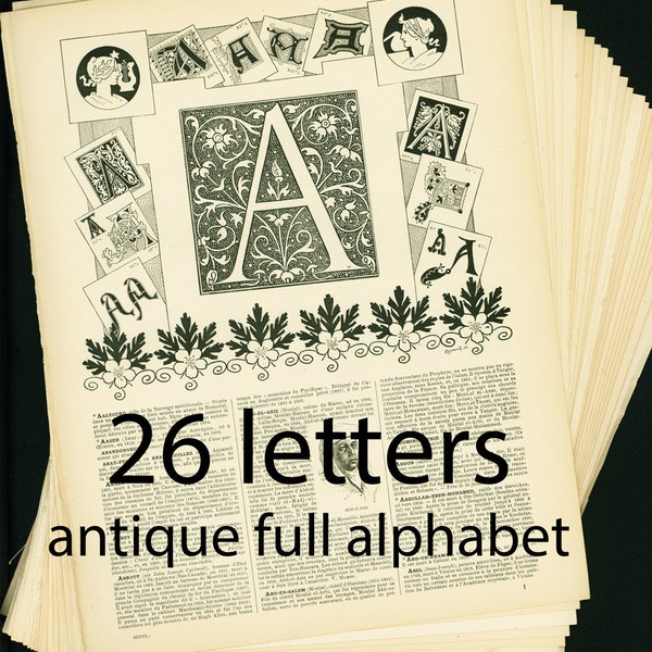 1897 Alphabet complet 26 Lettres. Ancienne Police de caractère. Calligraphie. lettre majuscule. lettre gothique. Larousse. 115 ANS d'AGE