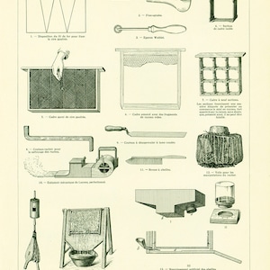 1922 Antique Beekeeping print, Honey Harvesting, Beehive print, Honey Bee Vintage Larousse illustration