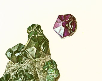 1970 Chrysoberyl. Alexandrite. Semiprecious Stones. Vintage geology Illustration.