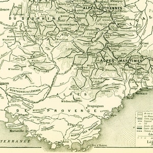 1897 Cartes des Alpes Planche Originale, Encyclopédie Larousse fin 19ème siècle, Illustration 120 ans d'âge