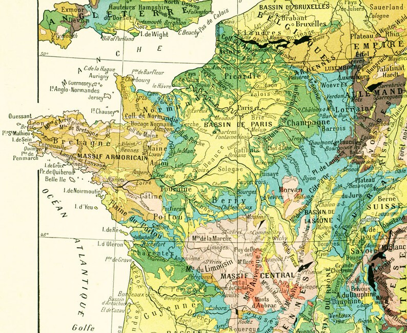 1922 Frankreich geologischen und physische Karte Board | Etsy