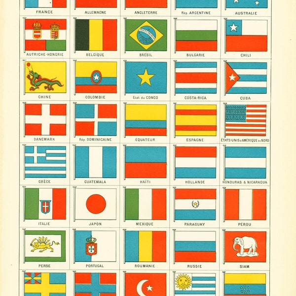 1897 Pavillon Marine planche Larousse ancienne grand format, illustration,  édition française 19ème siècle