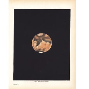 1937 Mars gezien door een telescoop in de jaren dertig, Oude illustratie, Astronomie, Wetenschap, Hemel, Sterrenkijken