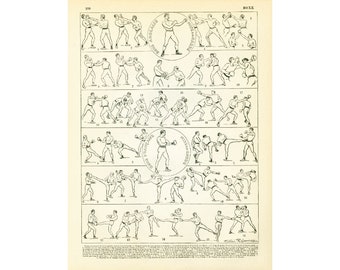 1897 Boxe teaching Antique print Larousse, Sports 1900 Boxing chart, French vintage, Boxe wall art