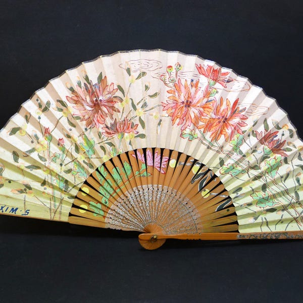 1930s Hand Fan, Maxim's, Antique advertising, Fashion accessory, French romantic, New Year's Eve, Gift for Paris lover, Collectable hand fan