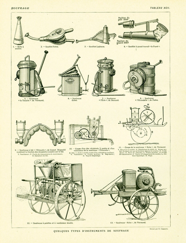 1922 Materiel Viticulture Ancien Soufre Cuivre Pulvérisateur Ancienne illustration Enseignement Agricole Larousse image 1