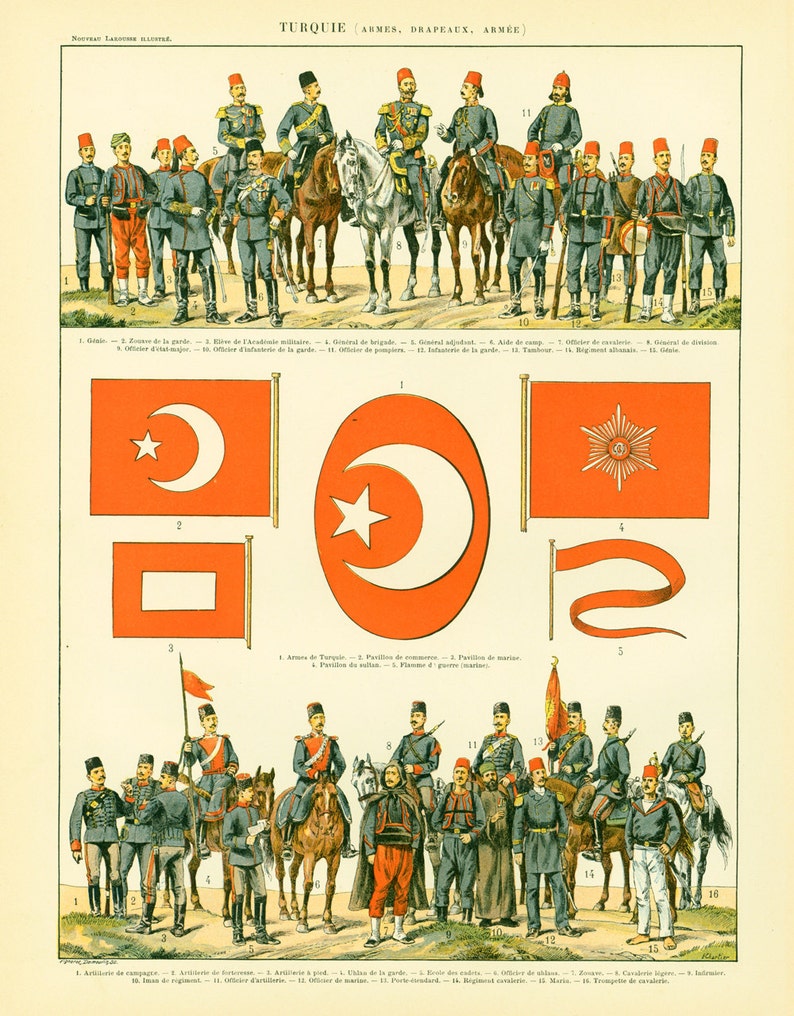 1897 Ottoman Empire Uniforms Flags Turkey Turkish Army Etsy