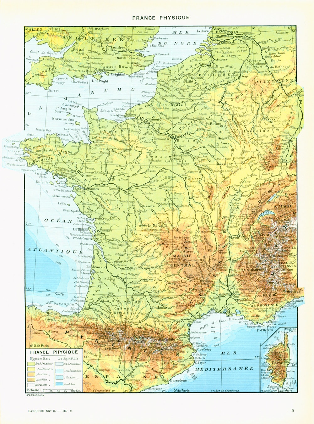 1933年フランス地形図。原図。ラルース。歴史。政治地理。1930
