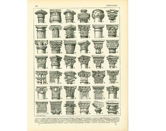 1933 Antique Chapiter Forms Print. Capital Column Pilaster ...