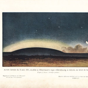 1908 Aurora Borealis 1871 Edinburgh 6 augustus. oude illustratie Original Board Astronomy