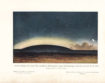 1908 Aurora Polar Lights Northern Lights in Edimburg Astronomy. Astronomical. Earth Science wall art