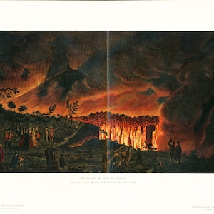1908 Torrent de lave Vésuve Volcan Planche Originale Géographie Géologie