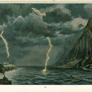 1908 Set of 5 Thunderstorm life cycle Prints Original Antique Illustration, Paleontology Wall Art.
