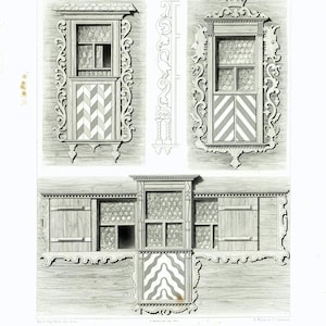 1861 plannen Alpine Zwitserland kanton van Unterwald plank bouw het platform Chalet houtgravure Print afbeelding