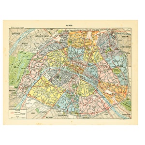 1897 Carte Paris Capitale, Planche Originale Larousse fin 19eme, Paris intramuros Illustration 115 ans d'âge
