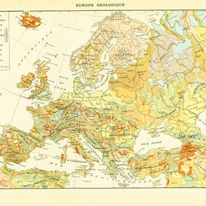 1897 Carte géologique de l'Europe 115 ans d'âge