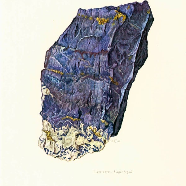 1970 Vintage Blue Lapis Lazuli Print. SCI ART Print. Antique Earth Science. Rocks Gemstone Minerals  Framing home decor