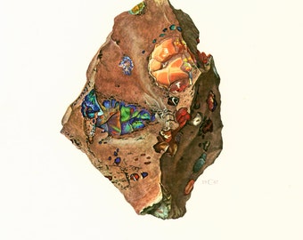 1970 Opal Print. Precious Stones. Vintage geology Illustration.