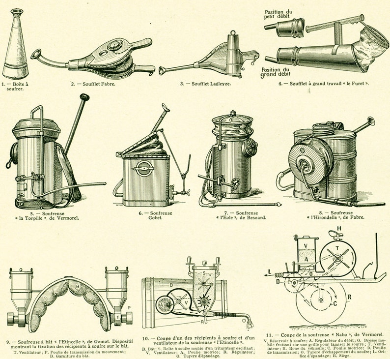 1922 Materiel Viticulture Ancien Soufre Cuivre Pulvérisateur Ancienne illustration Enseignement Agricole Larousse image 3