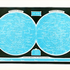 1930 Carte du ciel Astronomie Planche Originale Larousse  Illustration