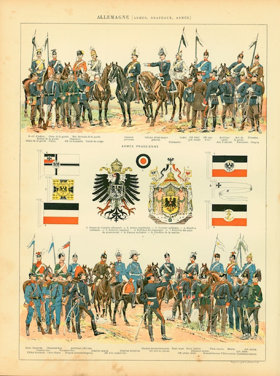 1897年ドイツ帝国、大判、ラルース版オリジナル、115年前のイラスト