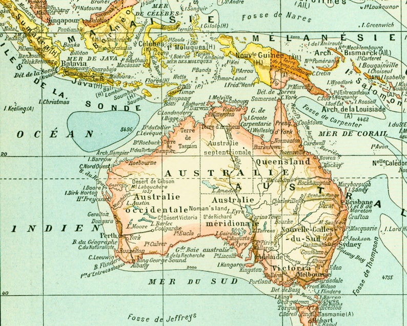 1897 South Pacific map. Oceania Australia vintage map. Large Size maps image 2