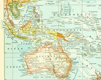 1897 South Pacific map. Oceania Australia vintage map. Large Size maps