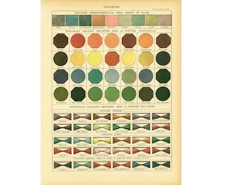 1897 Colorimetry, Large size, Chromatics Color Chart,  History Antique Print Larousse, 115 Years Old History Decor  Wall Art